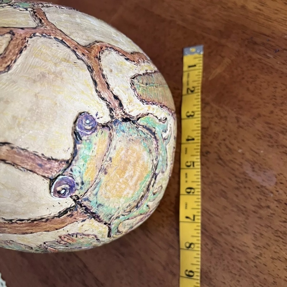 Handmade Carved Painted Signed Intricate Detailed Tree Frog Gourd Art Decor 12” - Picture 11 of 13